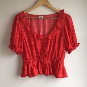 Aritzia Sunday Best Marisol Printed Peplum Blouse, Red, size M